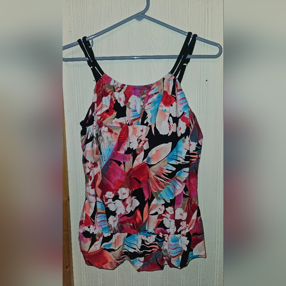 'Vanishing Act' Floral Tropical Print Women's Swim Top Size 8